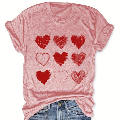 Women's T-shirt with Heart Print – Playful Graphic Shirt in a Casual Look, Ideal for Everyday and Leisure