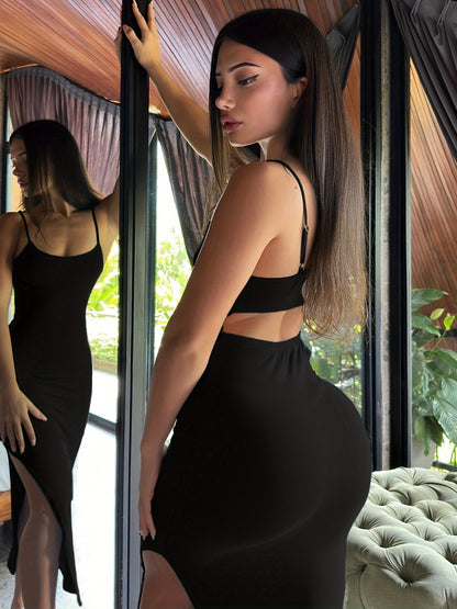 Women's Bodycon Maxi Dress with Spaghetti Straps – Elegant Evening and Party Style