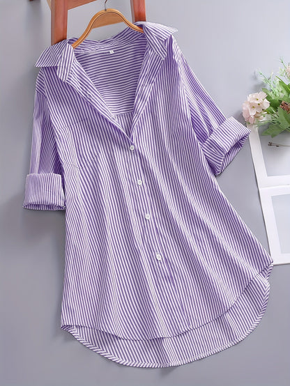 Women's striped blouse shirt with loose fit – Stylish long blouse for everyday and office wear