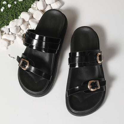 Damen Sandalen mit Doppelriemen und Schnallen – Modische Sommerschuhe für Freizeit und Alltag