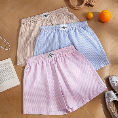 Damen Pyjama-Shorts im Streifen-Design für entspannte Sommernächte, 3er-Pack, Freizeit-Loungewear
