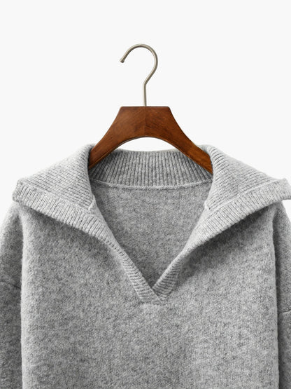 Damen Vintage Strickpullover mit V-Ausschnitt – Herbst Winter Freizeitmode