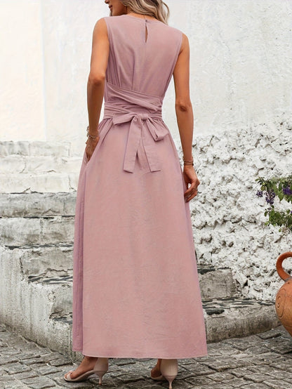Women's Elegant Sleeveless Jumpsuit with Tie Belt and Wide Legs – Perfect for Summer and Leisure