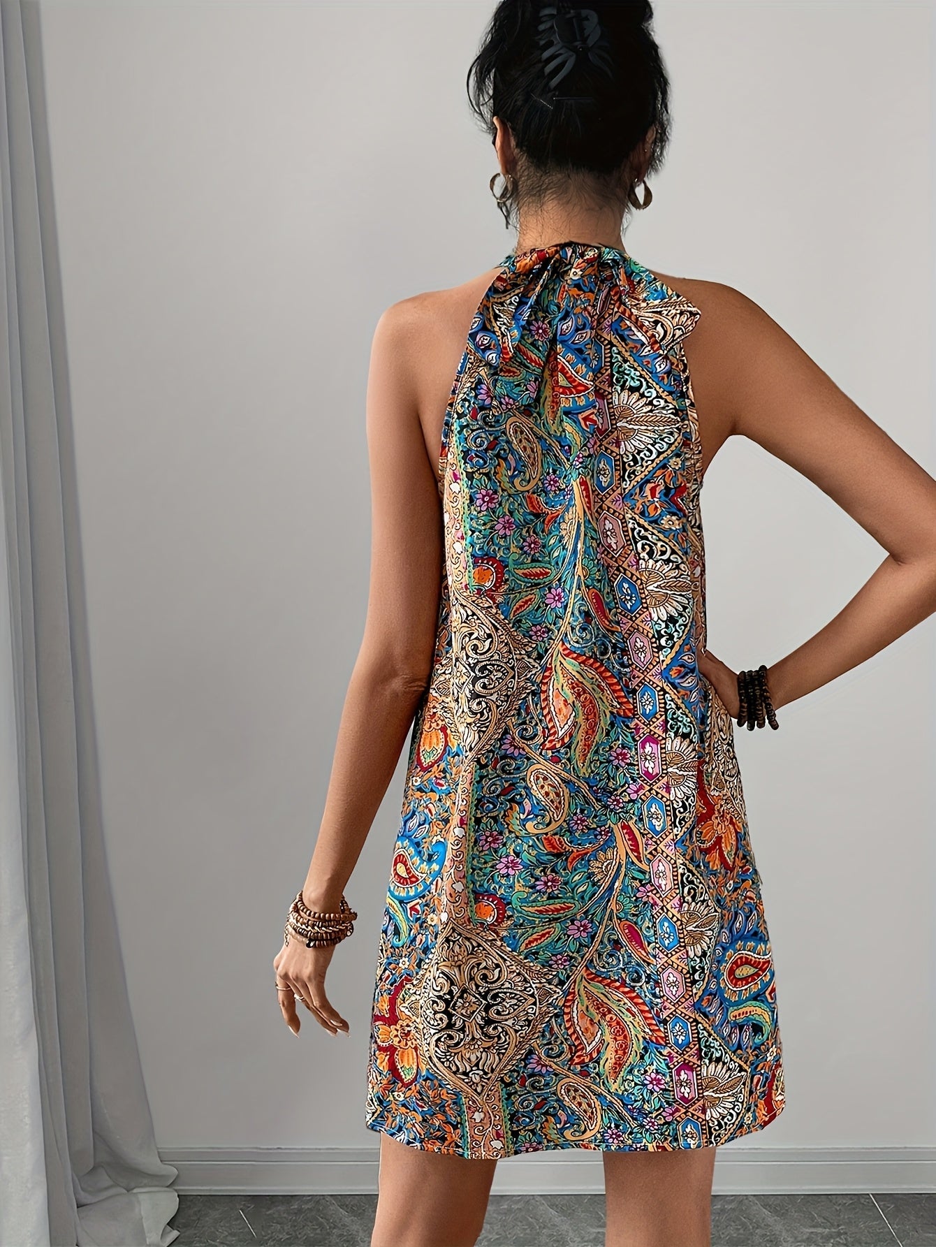 Women's Elegant A-Line Dress with Geometric Pattern – Summer Casual & Vacation