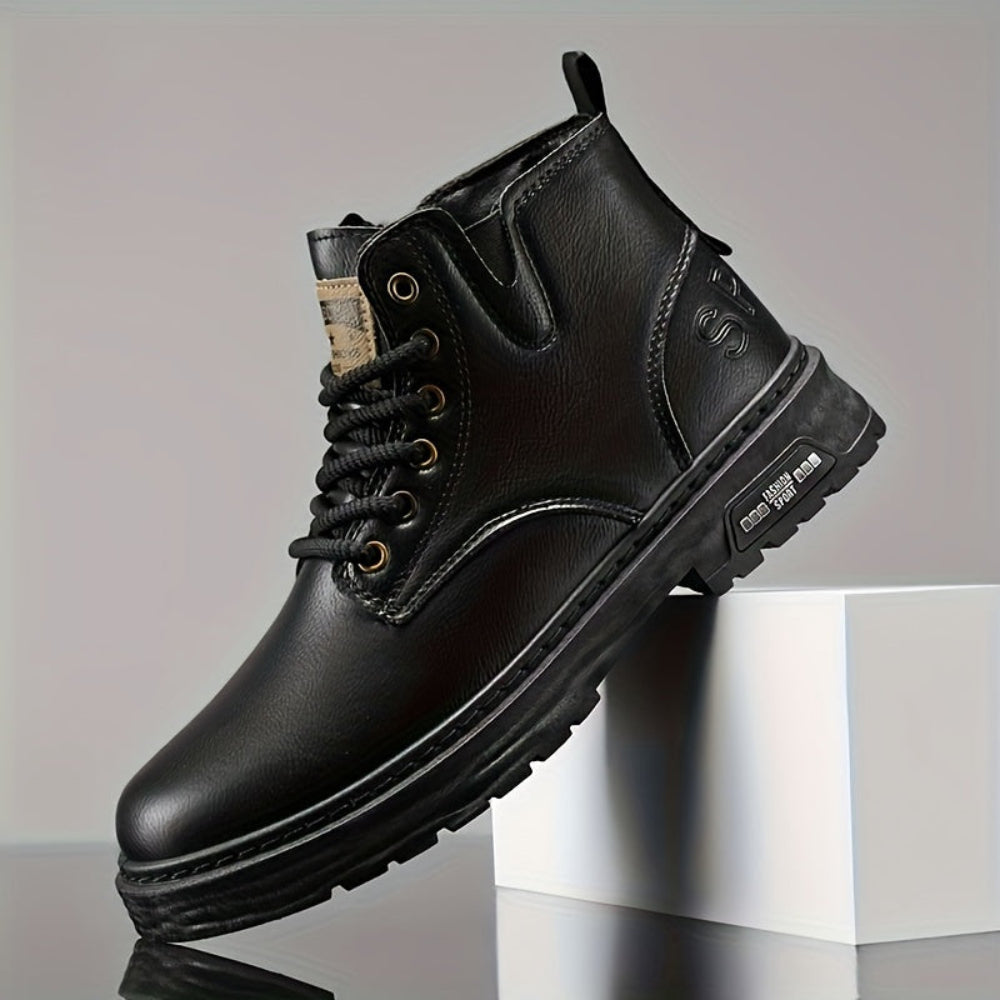 Men's lace-up ankle boots with a zipper and lug sole