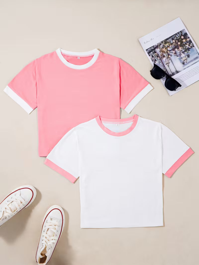 Women's T-Shirt Set in Colorblock Design, Short Sleeve, Modern & Casual – Perfect for Everyday and Leisure