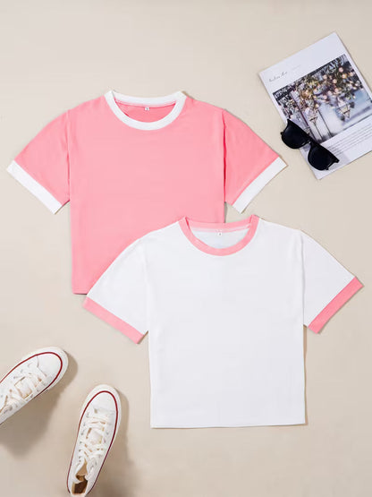 Women's T-Shirt Set in Colorblock Design, Short Sleeve, Modern & Casual – Perfect for Everyday and Leisure