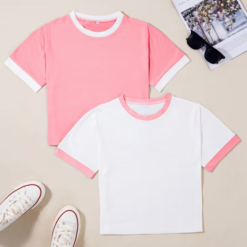 Women's T-Shirt Set in Colorblock Design, Short Sleeve, Modern & Casual – Perfect for Everyday and Leisure