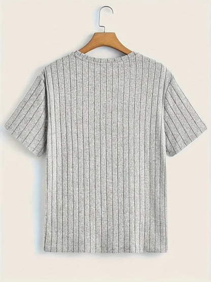 Men's T-Shirt with Vertical Texture Pattern – Modern Short-Sleeve Shirt for Everyday and Leisure