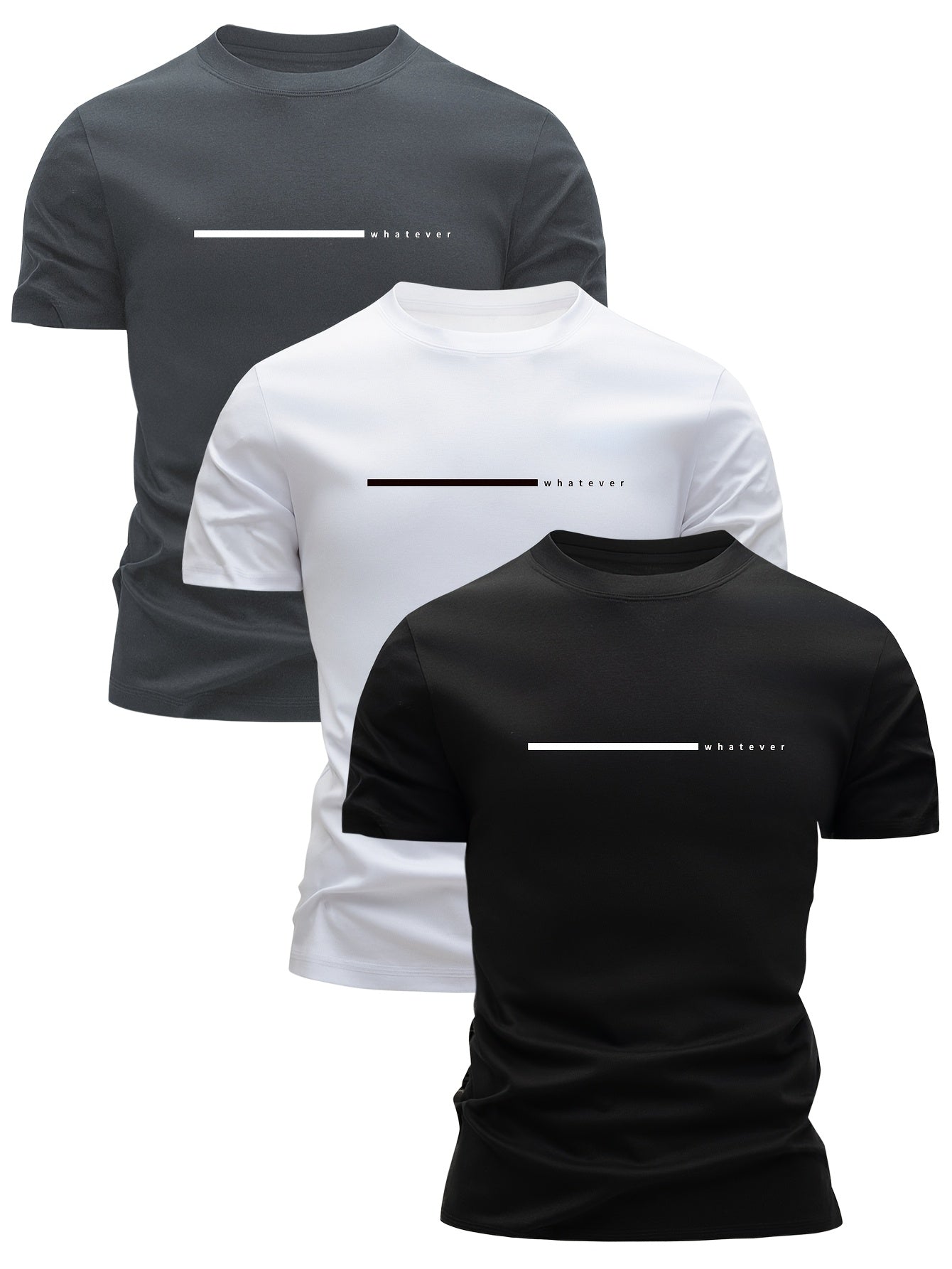 Men's T-shirt with minimalist "whatever" print, casual style, modern design, for everyday wear and leisure