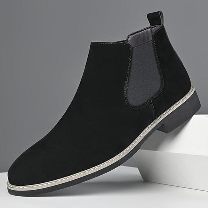 Men's Chelsea boots in faux suede with elastic inserts, brown and black