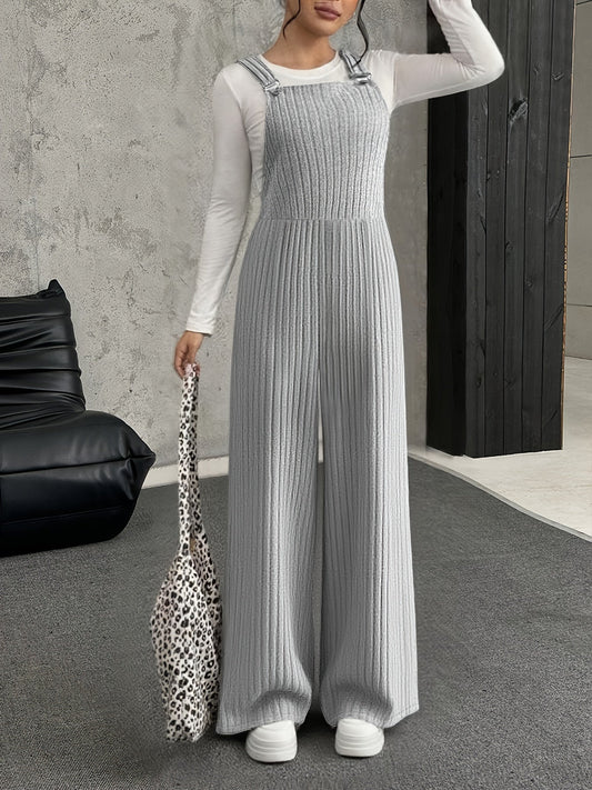 Ribbed women’s jumpsuit with wide legs, gray