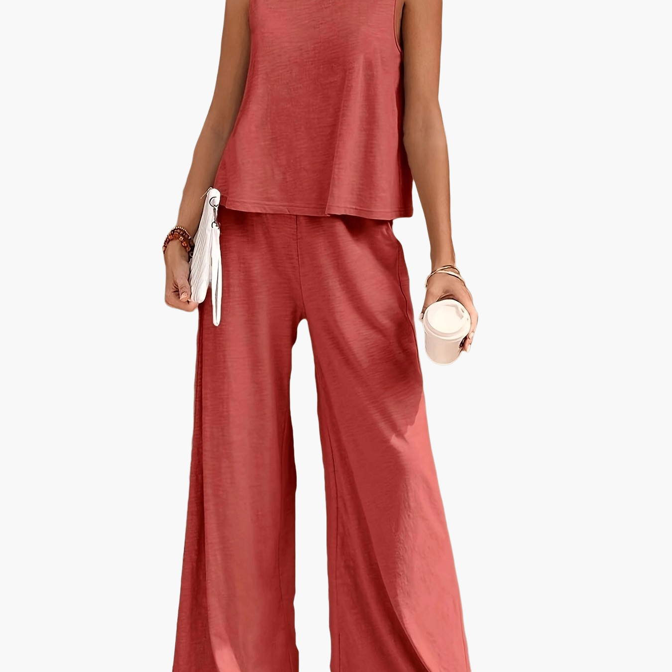 Women's Elegant Casual Two-Piece Set – Sleeveless Top and Wide Pants for Everyday and Vacation