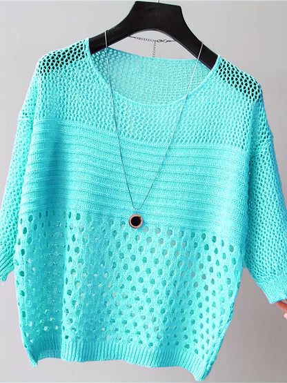 Women's Loose-Fit Crochet Knit Top in Boho Style – Elegant Shirt for Leisure and Vacation