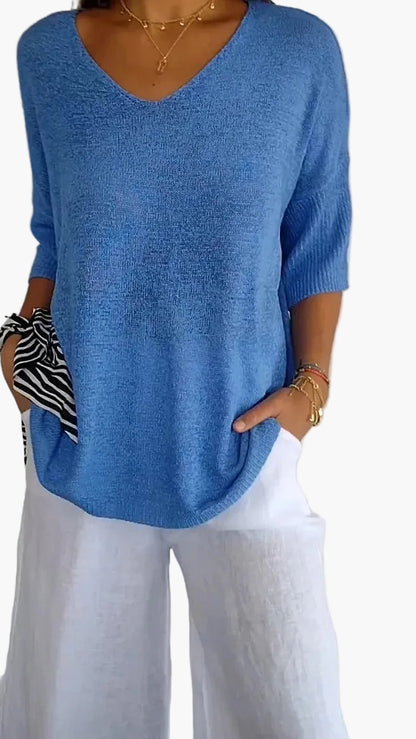 Damen Stricktop mit V-Ausschnitt – Lässiges Freizeit Oberteil im modernen Stil