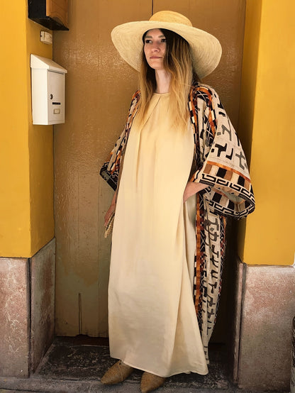Women's Boho Long Kimono with Ikat Pattern – Elegant Beach and Summer Fashion