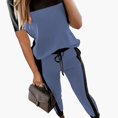 Women's Two-Piece Tracksuit Elegant Casual Wear – Sporty Jogging Suit with Contrast Design for Everyday and Leisure