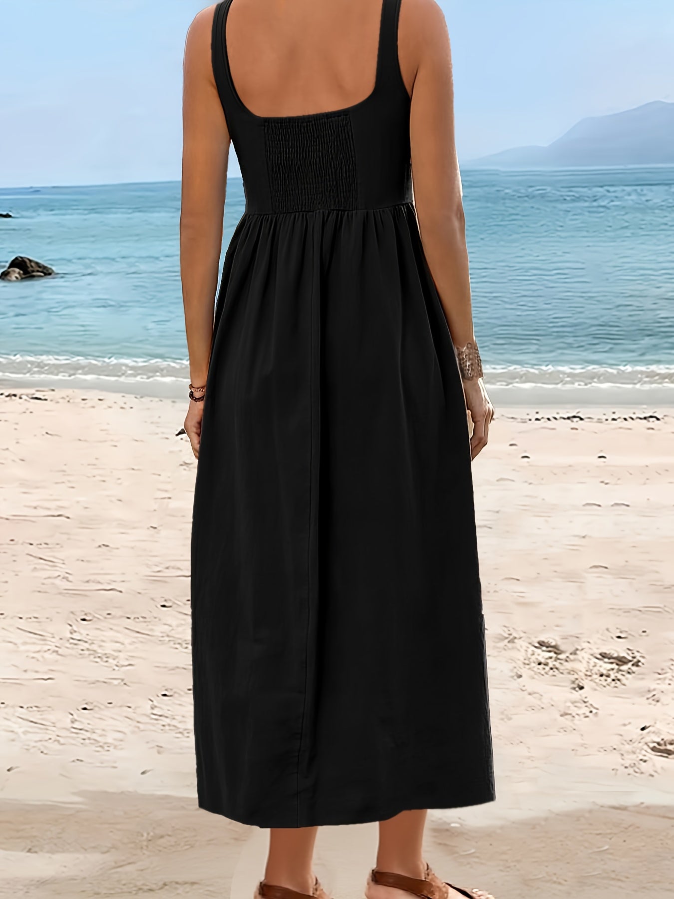 Women's Fit & Flare Midi Dress with Wide Skirt and Square Neck – Perfect for Vacation and Everyday Wear