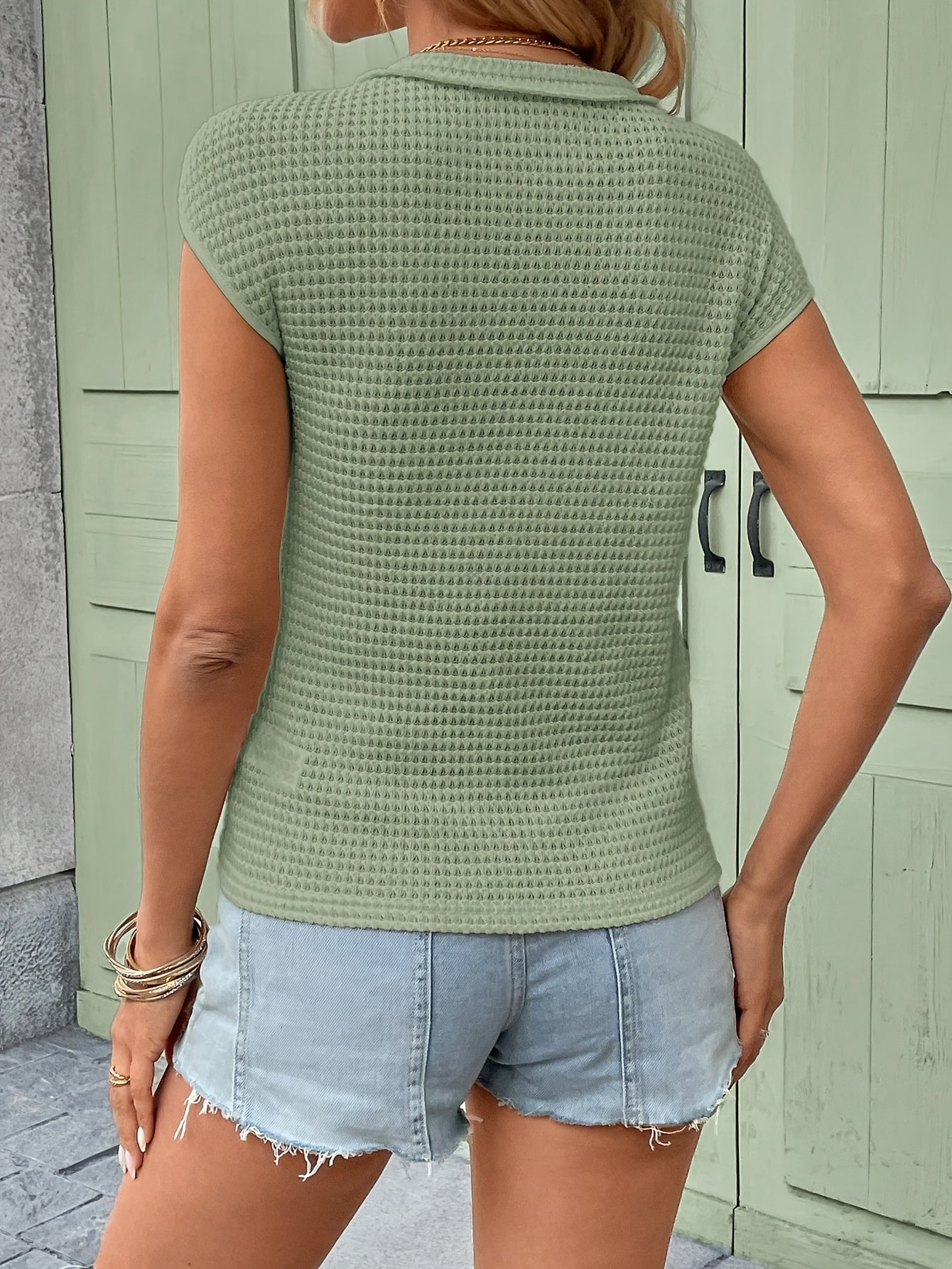 Women's Henley Shirt with Texture, Short Sleeve, V-Neck, Casual Look