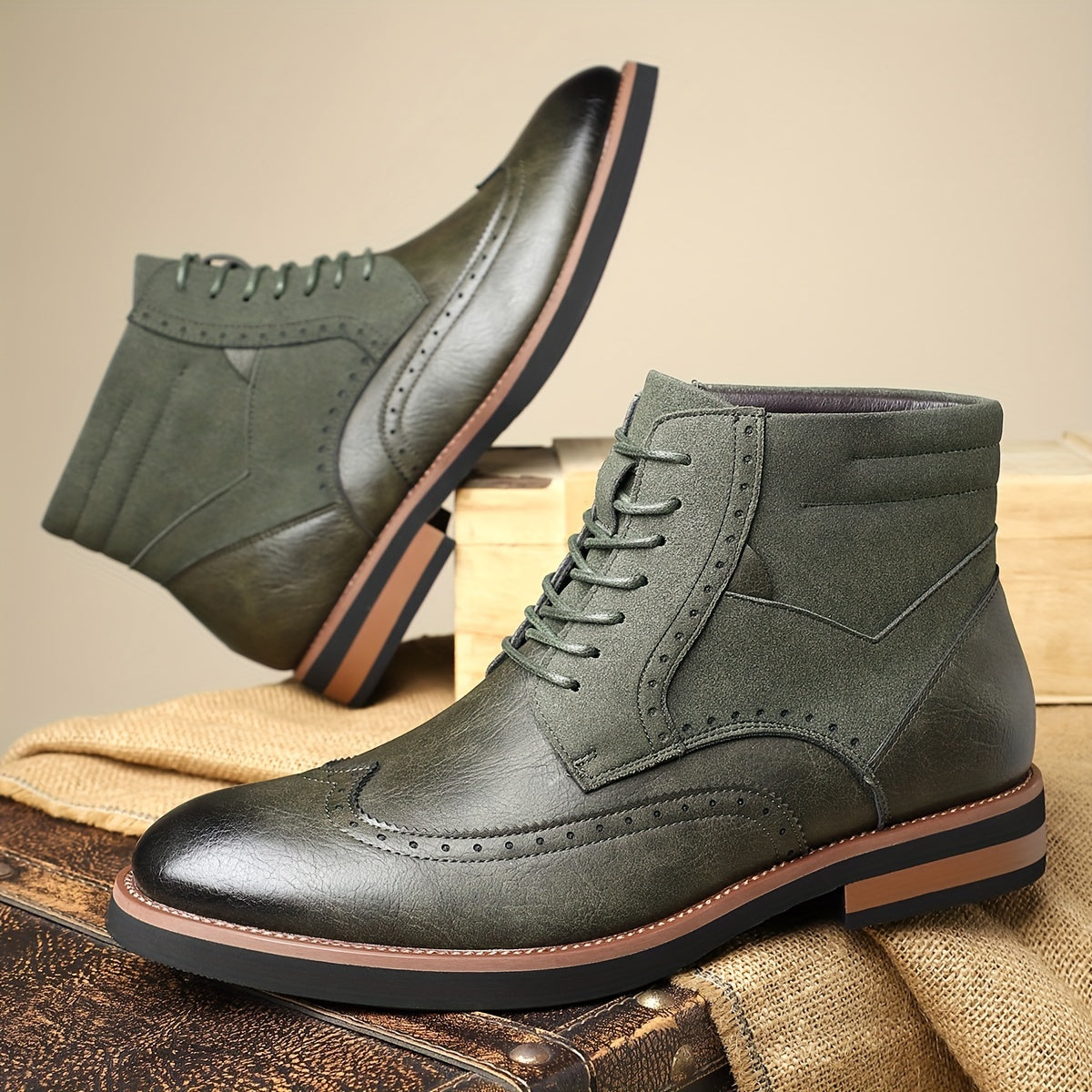 Men's ankle boots, brogues, lace-up boots, two-tone, business and casual