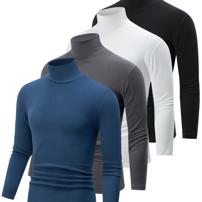 Herren Rollkragenpullover Langarm Slim Fit Basic Top im 4er-Set - Schwarz, Weiß, Grau, Hellblau