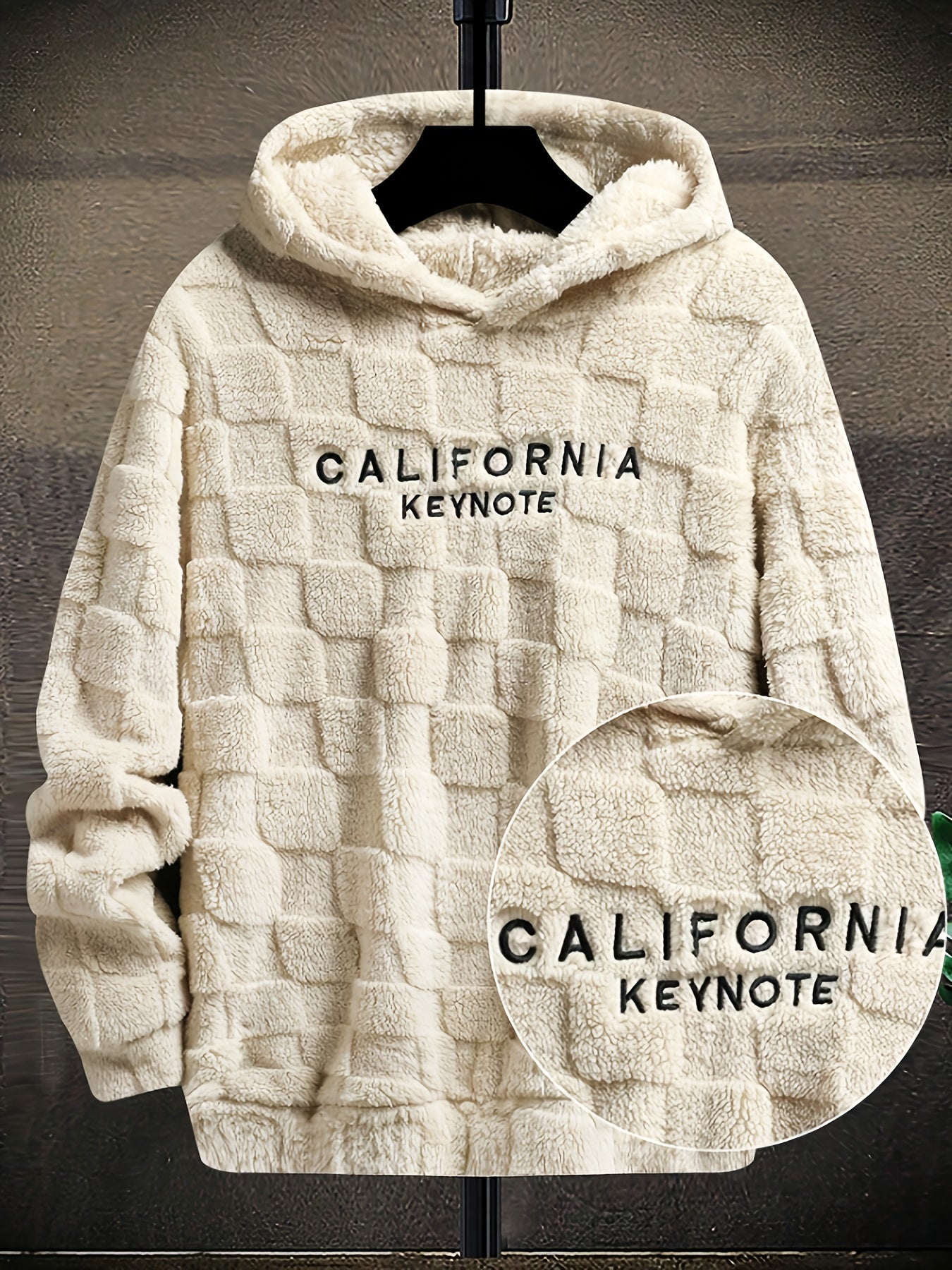 Unisex Flauschiger Hoodie mit Schachbrettmuster und Stickerei