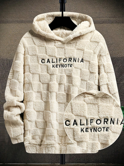 Unisex Flauschiger Hoodie mit Schachbrettmuster und Stickerei