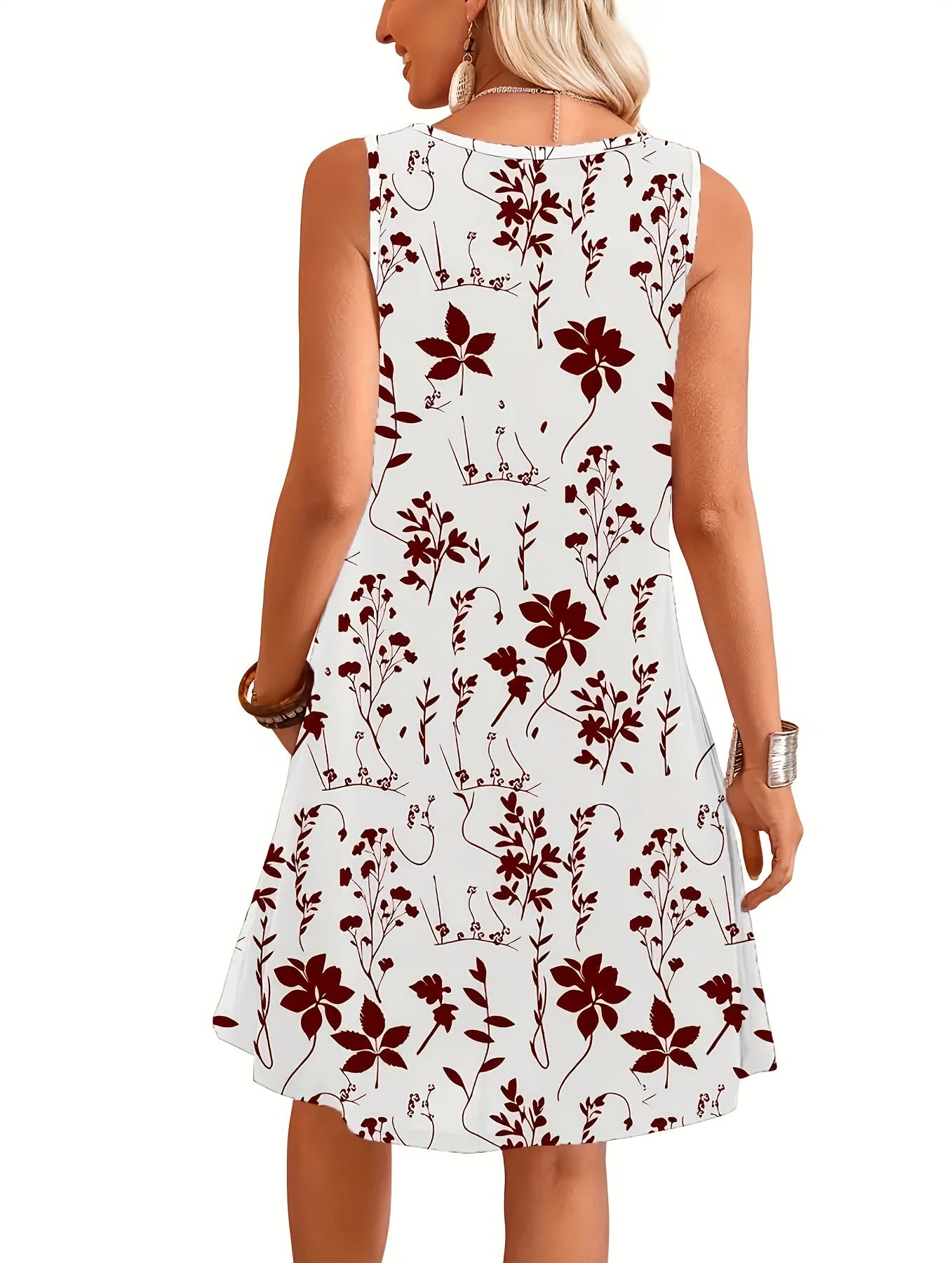 Women's summer casual dress with floral pattern, sleeveless, A-line, elegant for everyday wear and going out