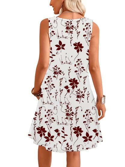 Women's summer casual dress with floral pattern, sleeveless, A-line, elegant for everyday wear and going out