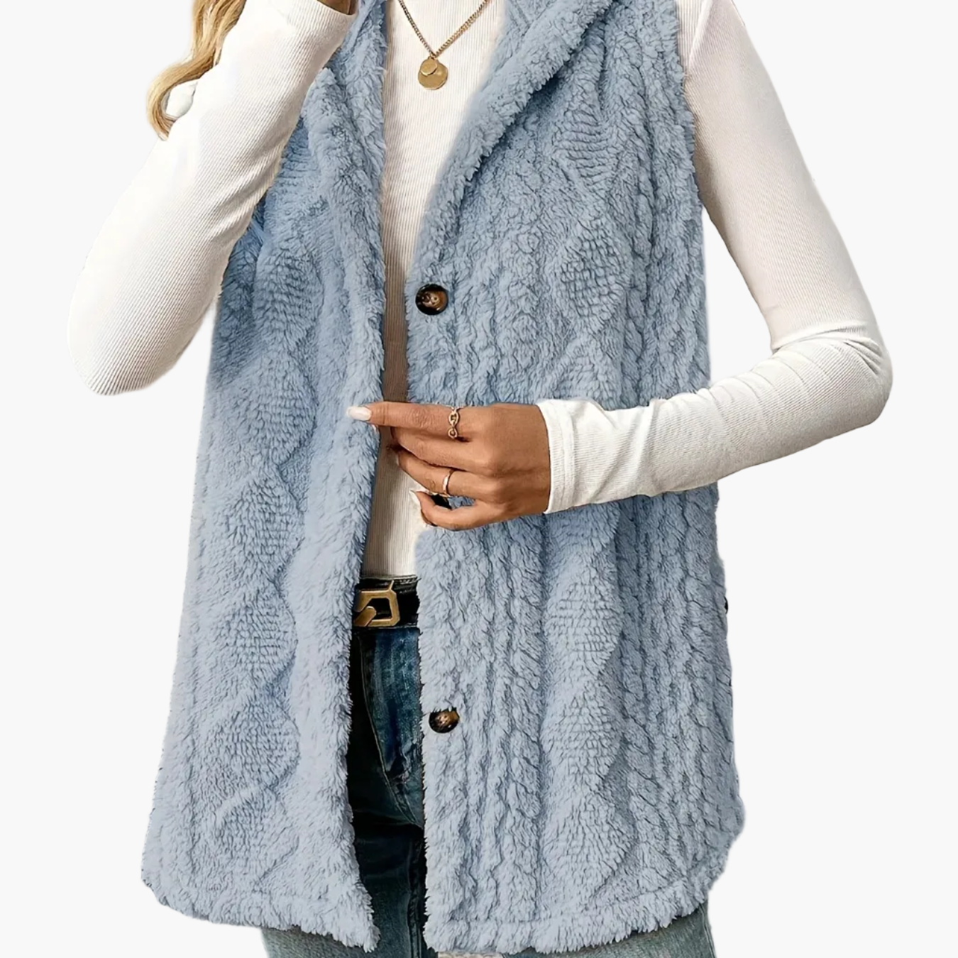 Women's knitted vest with hood and buttons – Elegant casual vest for autumn and winter