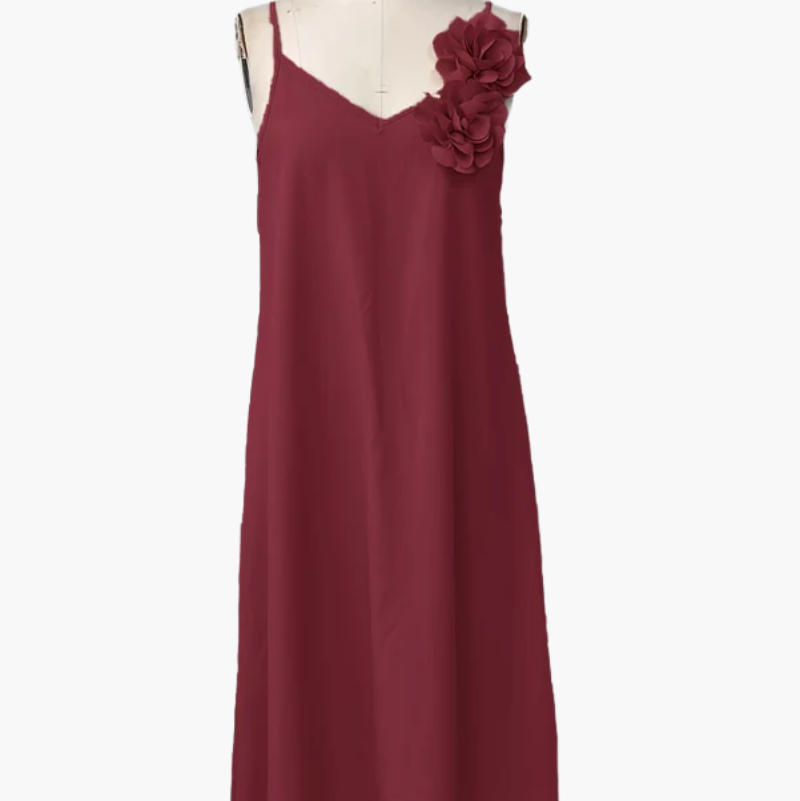 Women's Elegant Maxi Dress with V-Neck and Floral Applique – Perfect for Summer Parties and Garden Gatherings