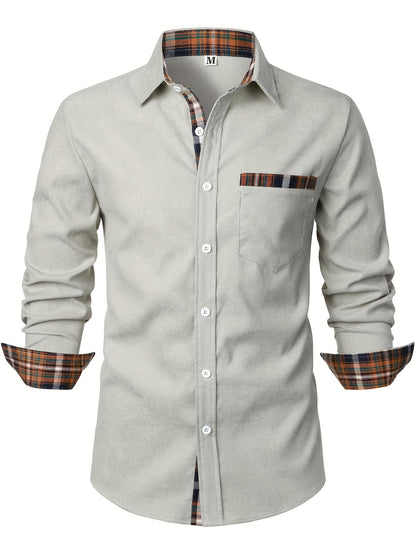 Men's Modern Fit Casual Shirt with Check Details – Stylish Long-Sleeve Shirt for Everyday and Office Wear