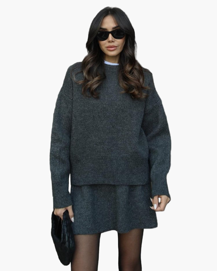 Women's Knitting Set Autumn Winter – Fashionable Sweater & Skirt Set for Everyday and Going Out