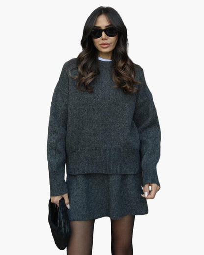 Women's Knitting Set Autumn Winter – Fashionable Sweater & Skirt Set for Everyday and Going Out