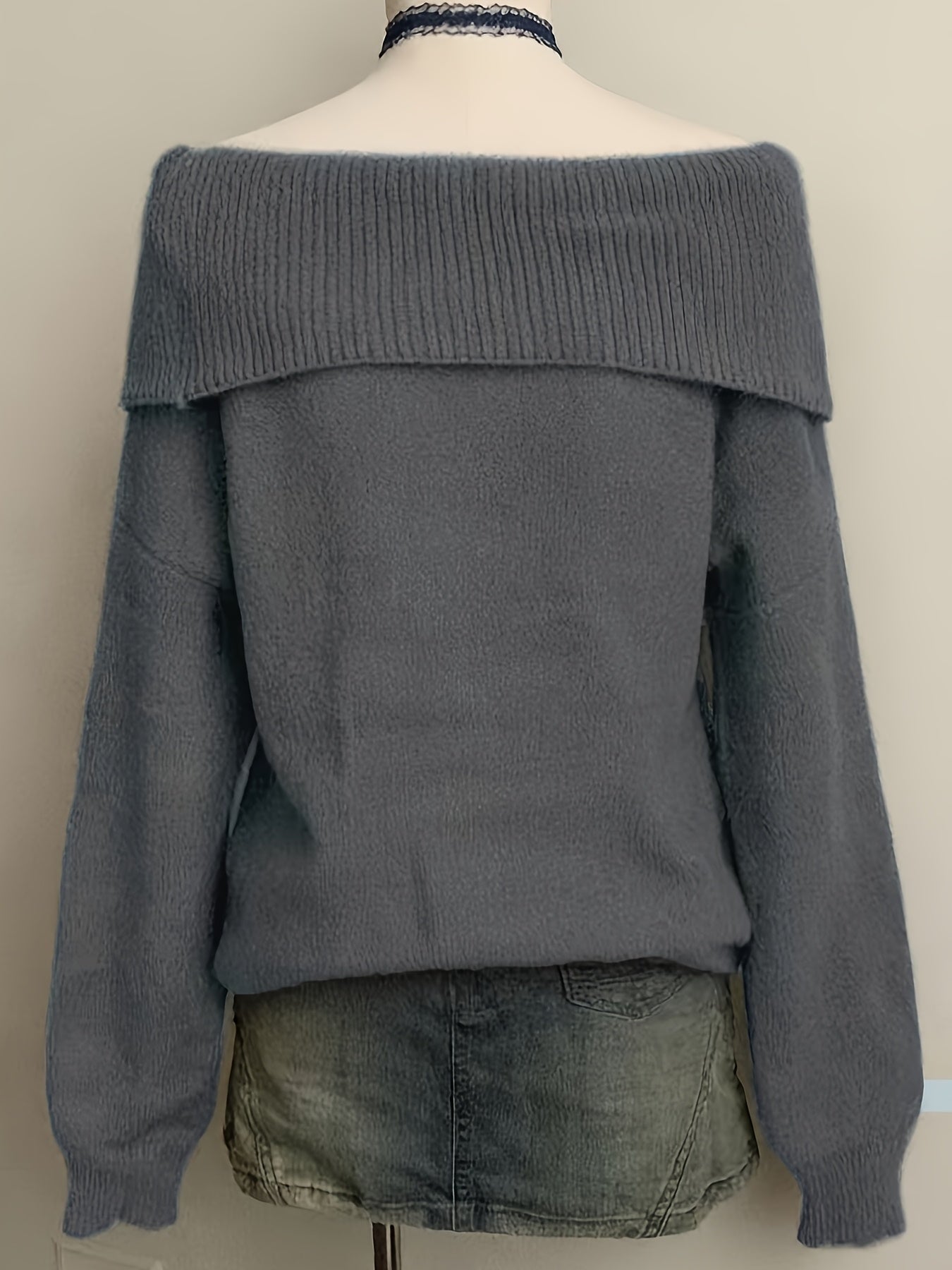 Women's off-the-shoulder knit sweater with a scoop neckline – Multiple colors