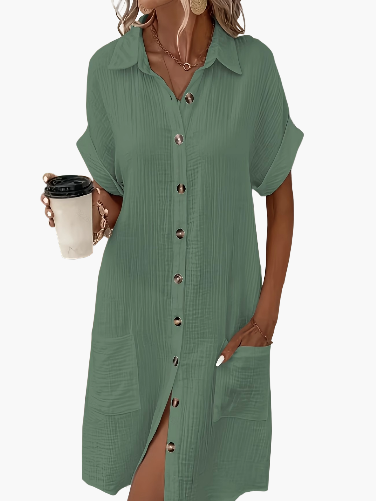 Women's Casual Shirt Dress with Button Placket and Pockets – Relaxed Summer Style