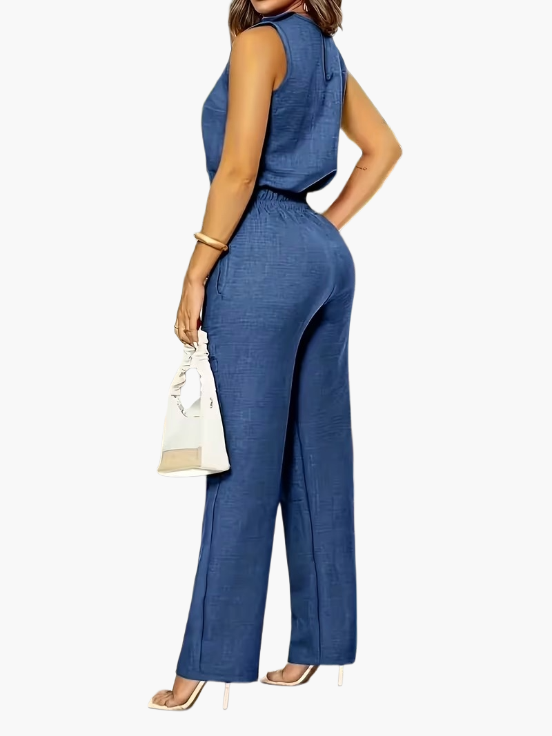 Women's Elegant Business Jumpsuit with Straight Legs and Pockets – Perfect for the Office or Stylish Occasions