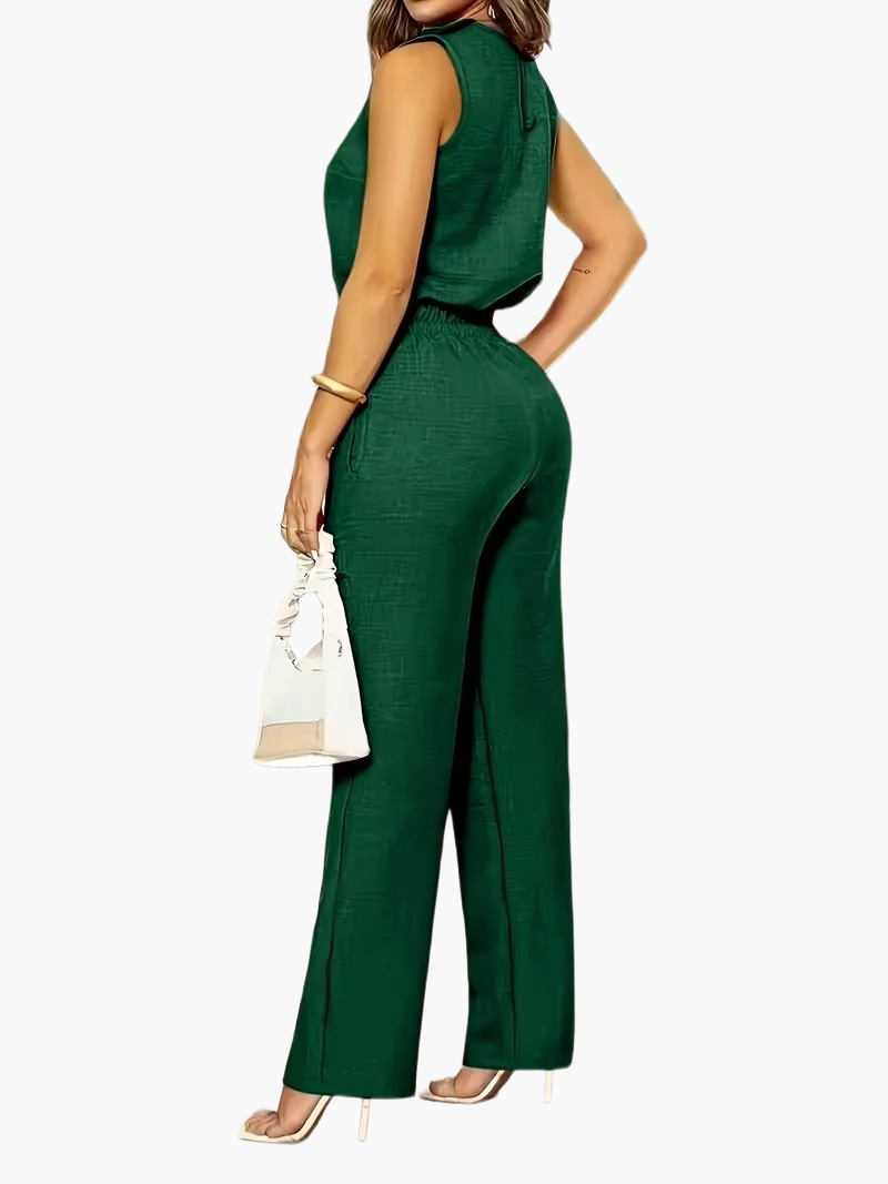 Women's Elegant Business Jumpsuit with Straight Legs and Pockets – Perfect for the Office or Stylish Occasions
