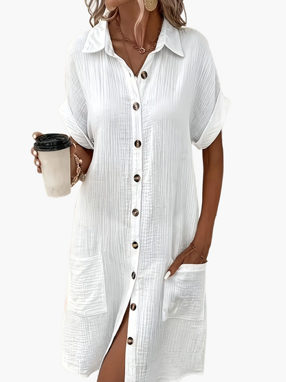 Women's Casual Shirt Dress with Button Placket and Pockets – Relaxed Summer Style