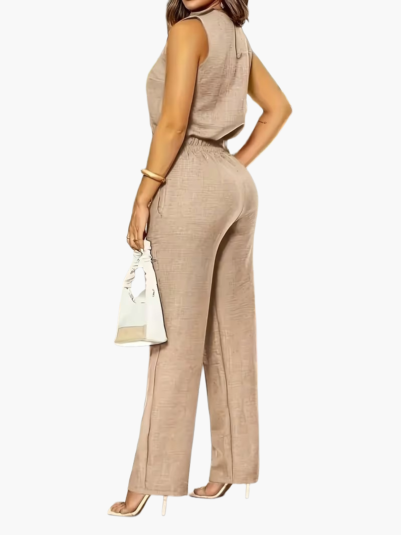 Women's Elegant Business Jumpsuit with Straight Legs and Pockets – Perfect for the Office or Stylish Occasions