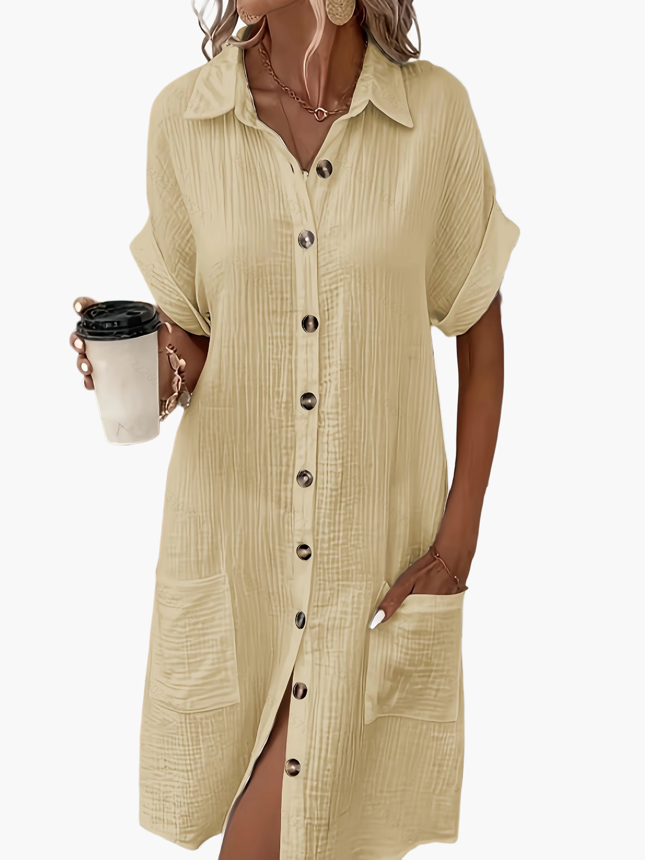 Women's Casual Shirt Dress with Button Placket and Pockets – Relaxed Summer Style