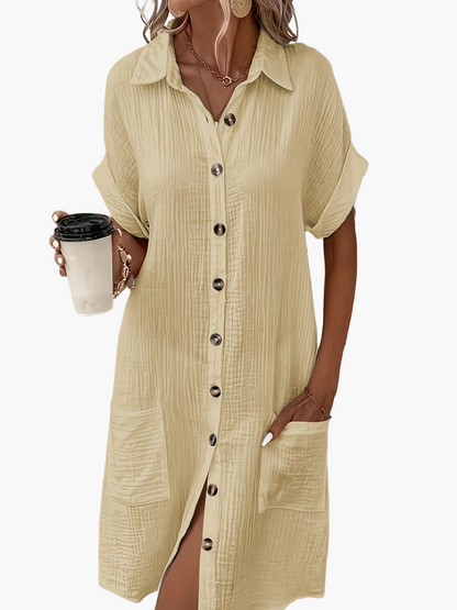Women's Casual Shirt Dress with Button Placket and Pockets – Relaxed Summer Style