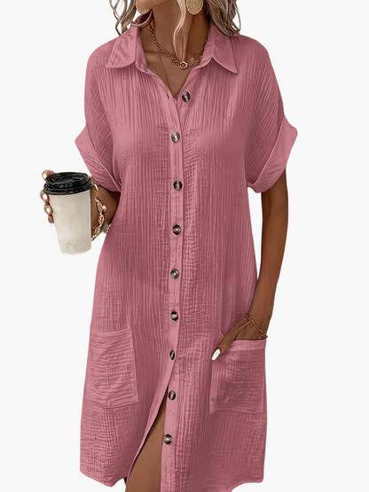 Women's Casual Shirt Dress with Button Placket and Pockets – Relaxed Summer Style