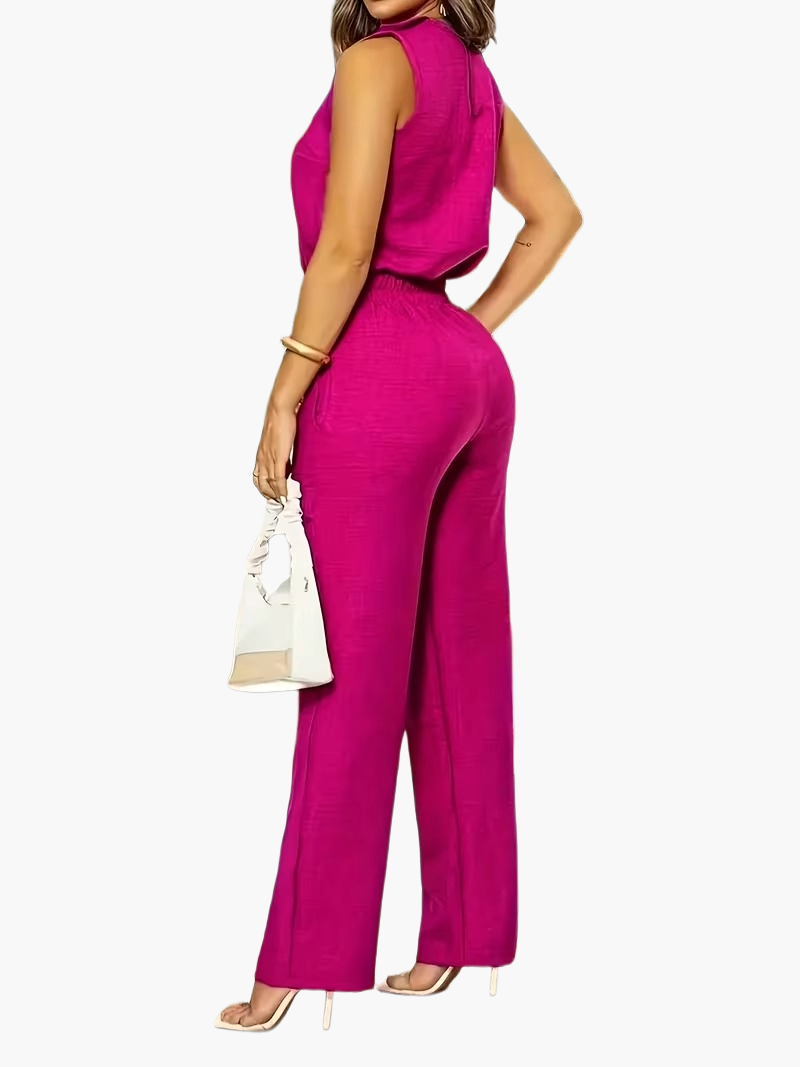 Women's Elegant Business Jumpsuit with Straight Legs and Pockets – Perfect for the Office or Stylish Occasions