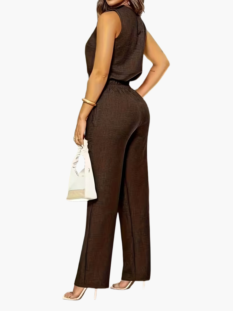 Women's Elegant Business Jumpsuit with Straight Legs and Pockets – Perfect for the Office or Stylish Occasions