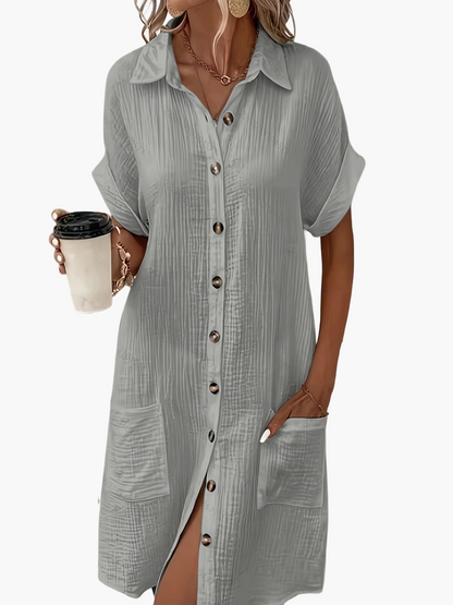 Women's Casual Shirt Dress with Button Placket and Pockets – Relaxed Summer Style