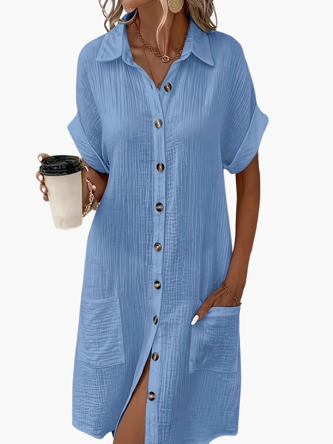 Women's Casual Shirt Dress with Button Placket and Pockets – Relaxed Summer Style