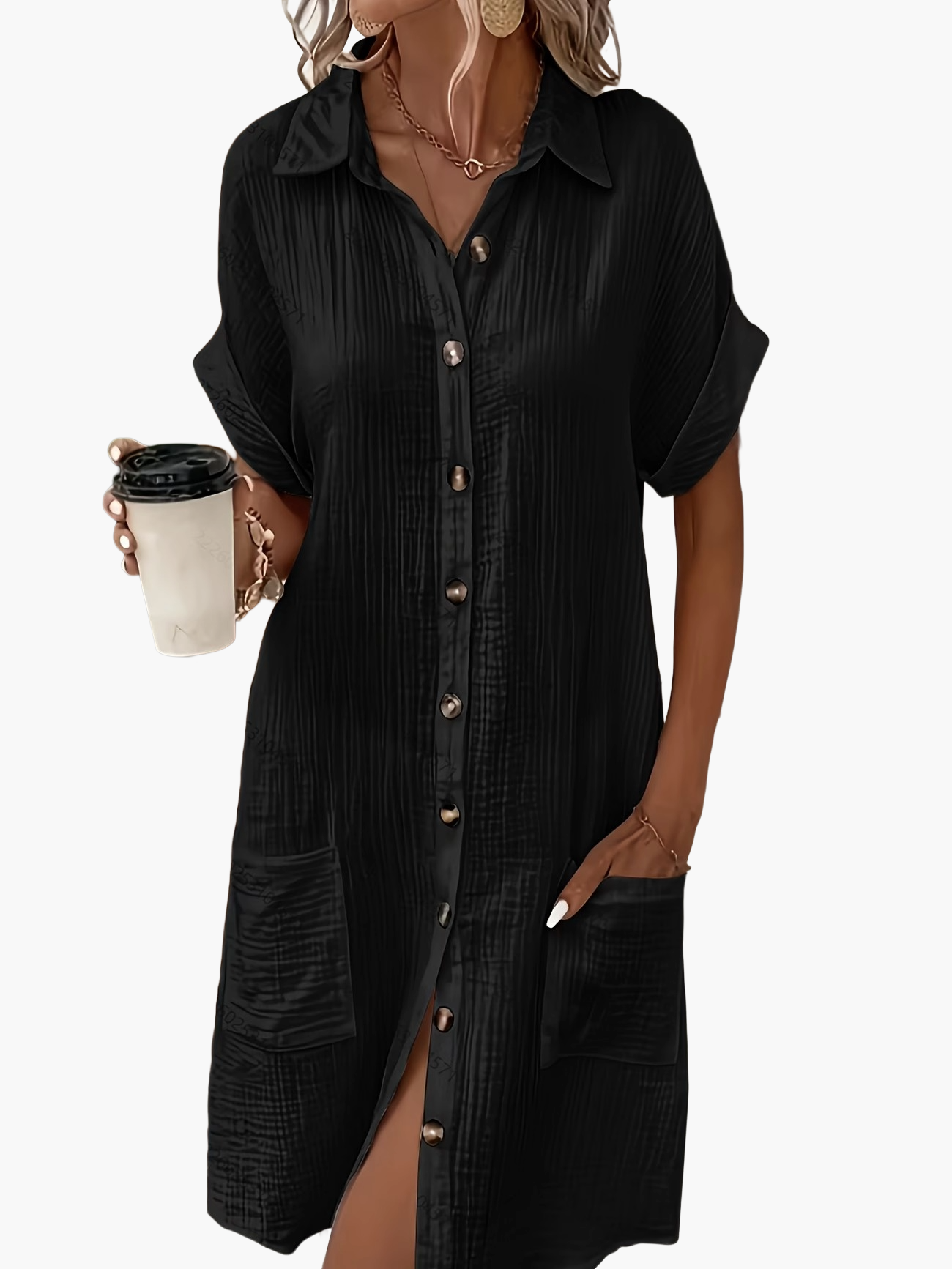 Women's Casual Shirt Dress with Button Placket and Pockets – Relaxed Summer Style