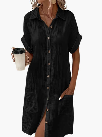 Women's Casual Shirt Dress with Button Placket and Pockets – Relaxed Summer Style