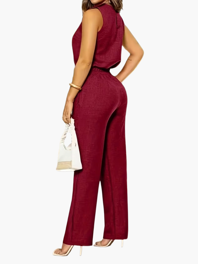 Women's Elegant Business Jumpsuit with Straight Legs and Pockets – Perfect for the Office or Stylish Occasions